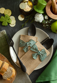 hand-tied ribbon | green & cream | set of 8