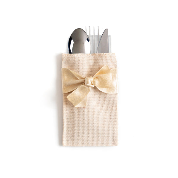 Cream Cotton Silverware Holders - Gold Lame Ribbon – Cutlery Couture